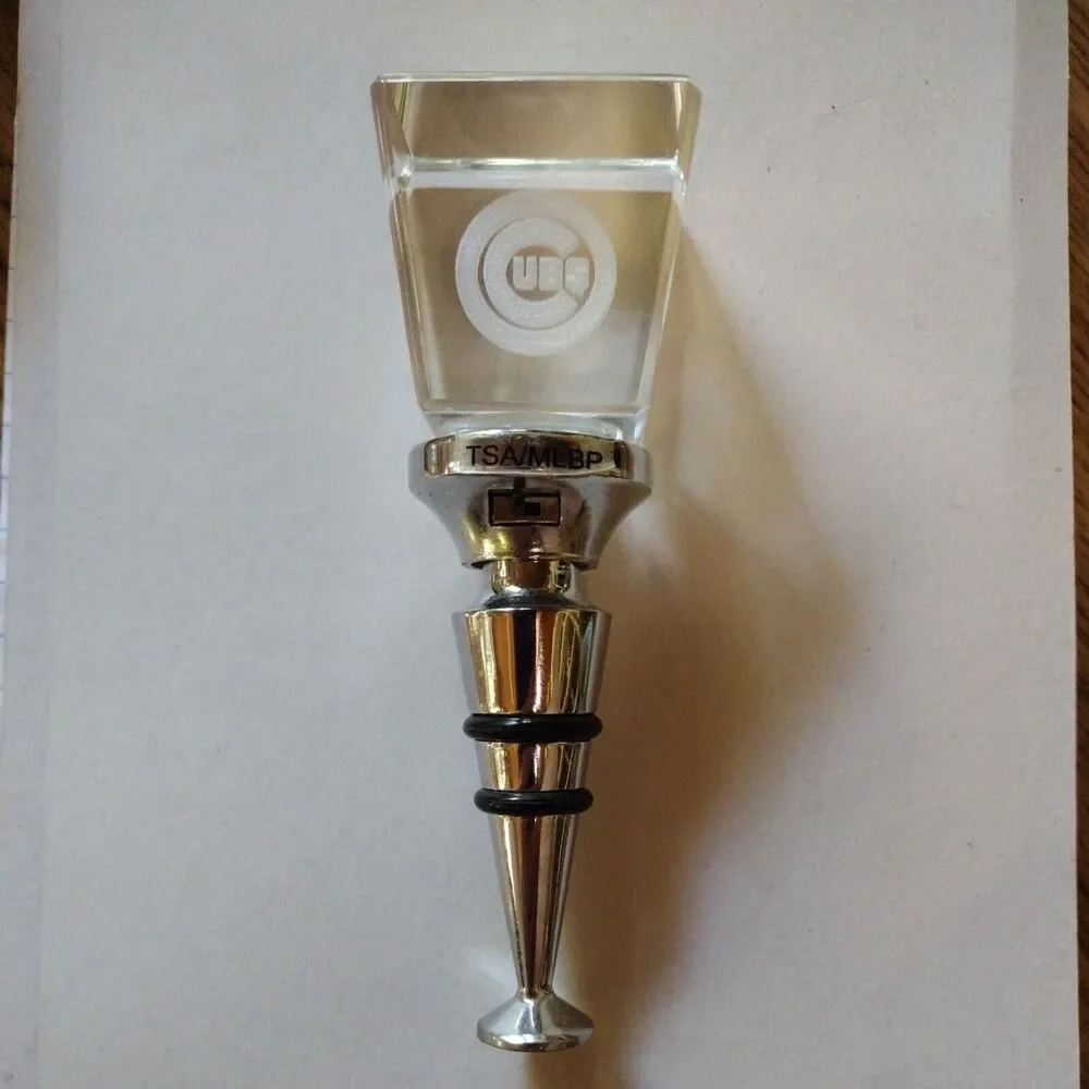 Chicago Cubs Baseball Bottle Stopper Lighted Glass With Metal Base MLB Sports